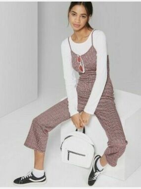 wild fable Burgundy Plaid Slim Jumpsuit